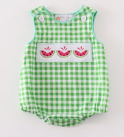 Boys Green Check Watermelon Romper 3M 9M 24M