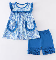 Girls Beach Marine Life blue shorts set 5 6