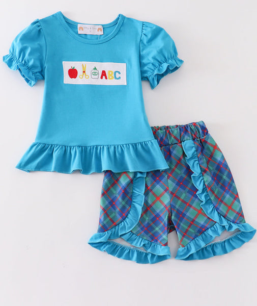 Girls Back to School ABC shorts set 7 8 10 12