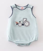 Baby Boys Bulldozer Applique Bubble Romper 6M 9M 12M