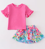 Girls pink Floral Skort Shirt Set 3T