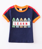 Boys 4 5 back to school Embroidered Crayons Shirt