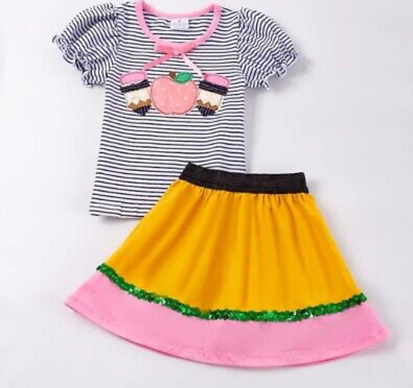 Girls Pencil Back to School skirt set 3T 5