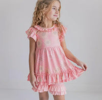 Girls Peach Daisy Ruffle Shorts set 10/12