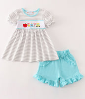 Girls Back to School Embroidered shorts set 3T