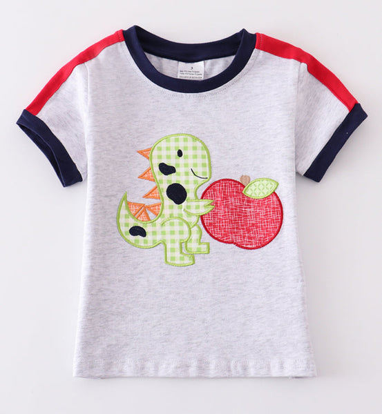 Boys 3T 4 Back to School Dinosaur apple applique shirt