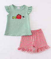 Girls French knot Farm animal Cow shorts set 6