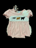 Baby Girls Cow ruffle butt romper 6M