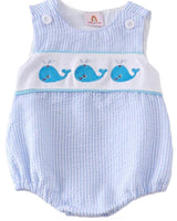 Boys Seersucker Whale Romper newborn 12M 24M