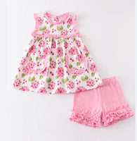 Girls pink Floral shorts set 18M