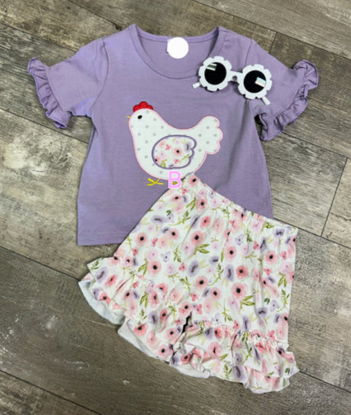 Girls 2T Chicken Appliqué shorts set