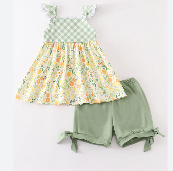 Girls Yellow/green floral shorts set 2T