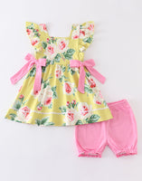 Girls Mustard Floral shorts set 2T 3T 4 5