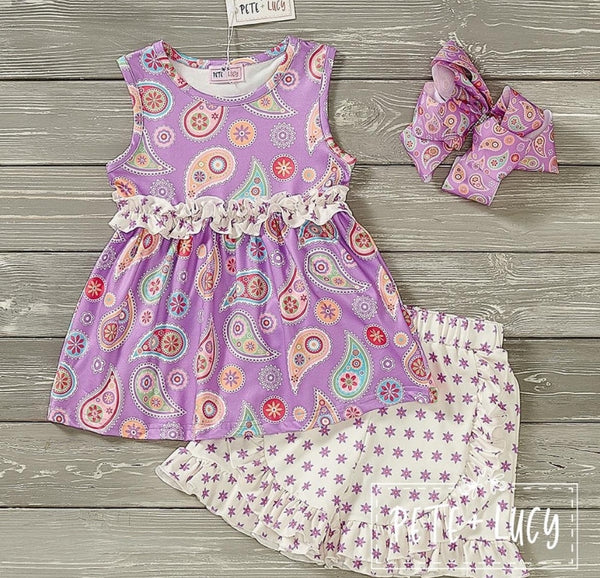 Girls Pete + Lucy Paisley shorts set