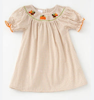 Girls Tan check Smocked 3T dress thanksgiving