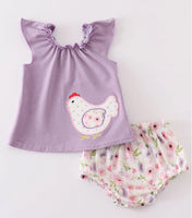 Girls Chicken Applique Bummie set 9M 18M