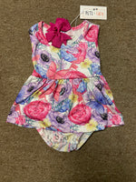 Girls Pete + Lucy Water Color Rose Romper 6-9M