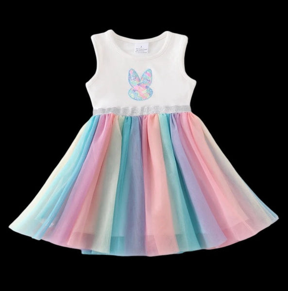 Girls Easter Rabbit rainbow tulle dress