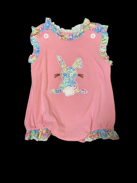 Girls Easter Bunny Appliqué pink Romper 6M