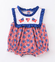 Girls Patriotic 4th of July Flag romper 6M