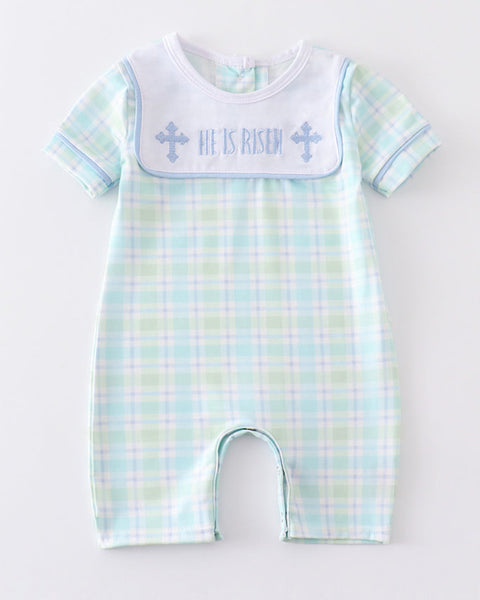 Boys Embroidered Easter He is Risen Romper 9M