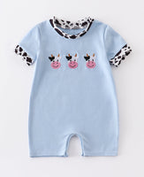 Boys Blue Embroidered Cow Romper 18M 24M