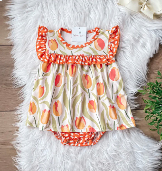 Orange Tulip Romper Dress Wellie Kate 12-18M