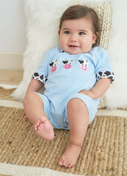 Boys Blue Embroidered Cow Romper 18M 24M