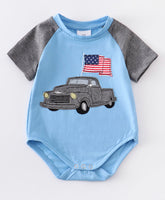 Baby Boys Patriotic American Flag Truck Appliqué onesie