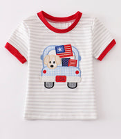 Boys 4th of July Patriotic Dog car shirt