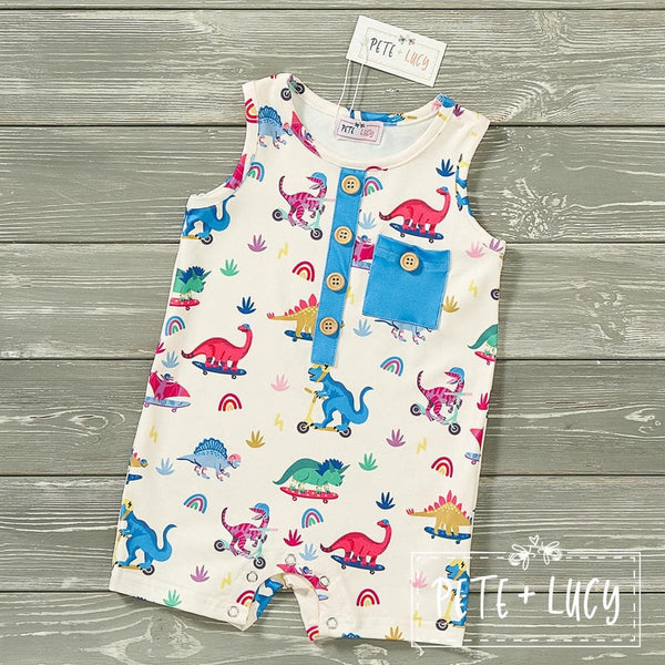 Boys Pete + Lucy Dino Party Romper 0/3M