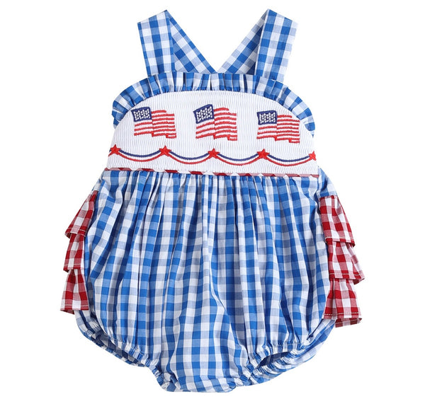 Smocked American Flag Ruffle Butt Romper