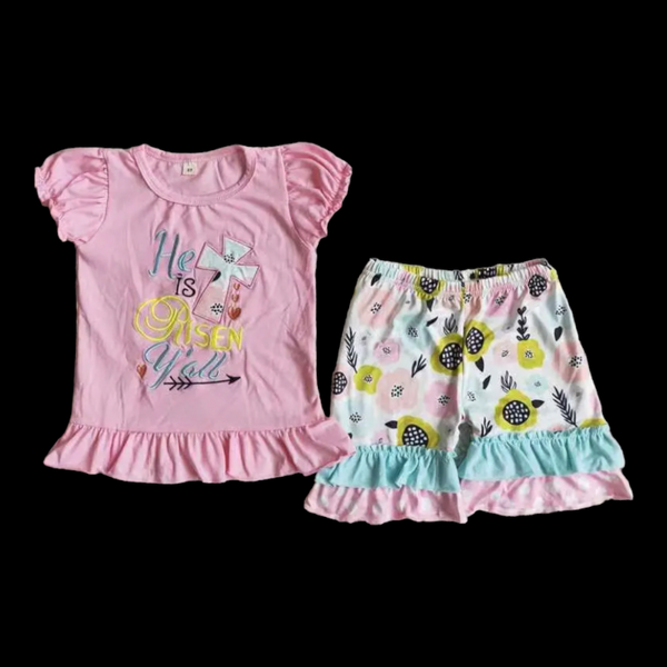 Girls Easter He has Risen shorts set 3T 4T 6/7