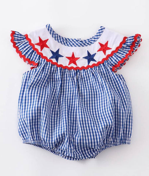 Girls Patriotic embroidered Patriotic star romper 6M