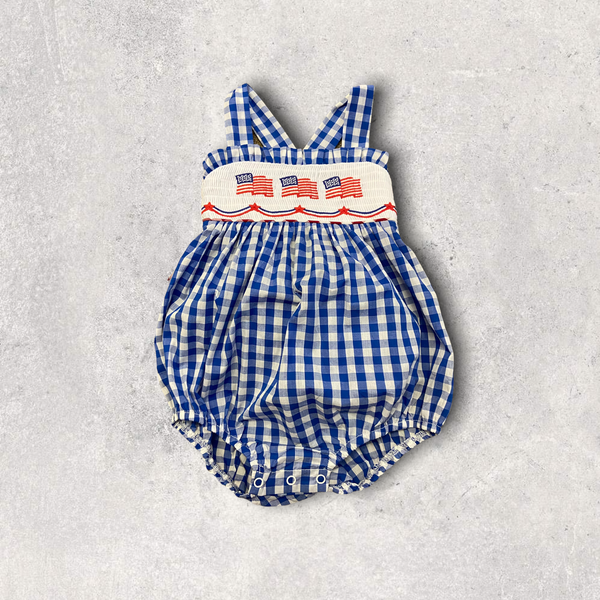 Girls Smocked Patriotic Ruffle romper 3M