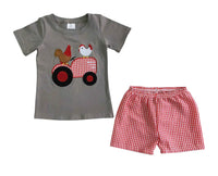 Boys Red Tractor Chicken appliqué shorts set 7/8 12